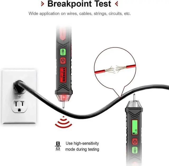Alt view image 5 of 7 - Voltage Tester/Non-Contact Voltage Tester with Dual Range AC 12V-1000V/48V-1000V, Live/Null Wire Tester, Electrical Tester with LCD Display, Buzzer Alarm, Wire Breakpoint Finder-Red