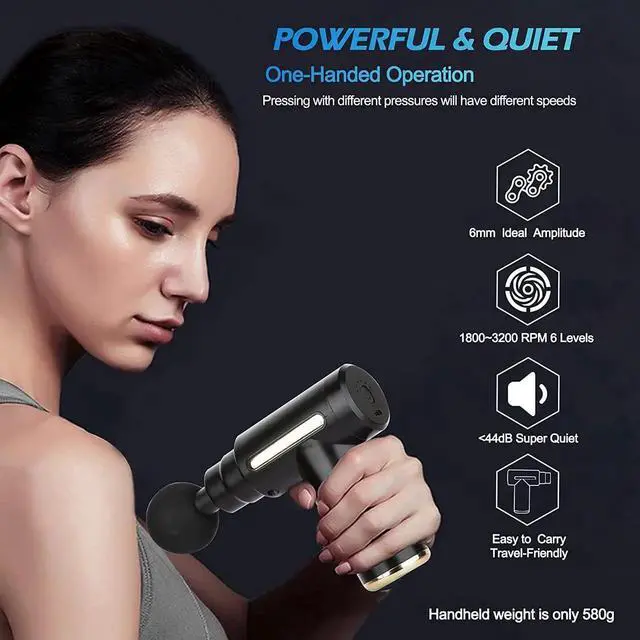 Alt view image 6 of 7 - Mini Massage Gun, Handheld Muscle Deep Tissue Massager Percussion Type-C Charging with 6 Speeds & 4 Masage Heads for Back, Body, Sport Muscle Pain Relief Recovery
