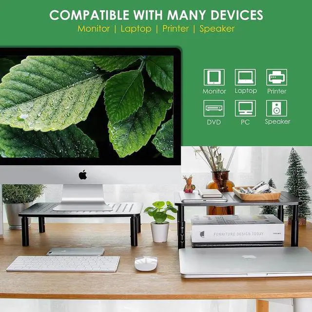 Alt view image 7 of 7 - 2 Pack Desktop Riser, 3 Height Adjustable Monitor Stands for 2 Monitors, PC, Computer, Printer, iMac, Desktop Monitor Stand with Ventilated Platform for Airflow