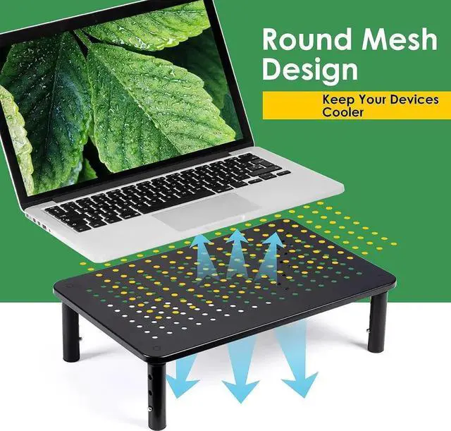 Alt view image 4 of 7 - 2 Pack Desktop Riser, 3 Height Adjustable Monitor Stands for 2 Monitors, PC, Computer, Printer, iMac, Desktop Monitor Stand with Ventilated Platform for Airflow