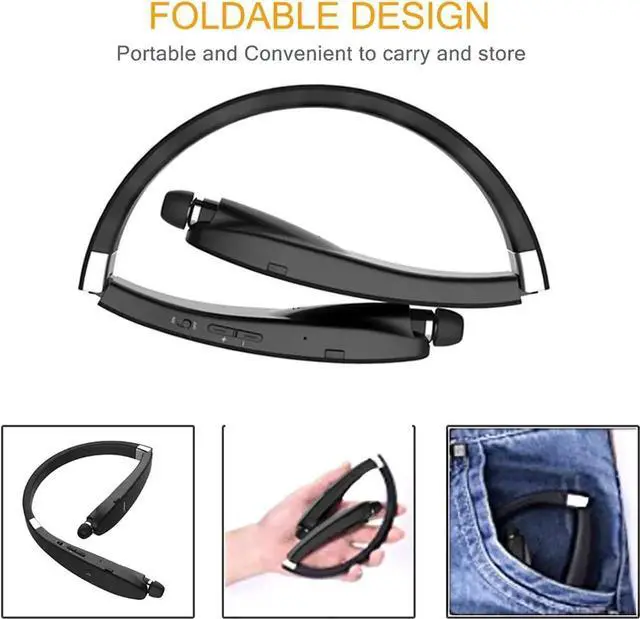 Alt view image 2 of 6 - Foldable Bluetooth Headset, Lightweight Retractable Bluetooth Headphones for Sports&Exercise, Noise Cancelling Stereo Neckband Wireless Headset (with carry case)