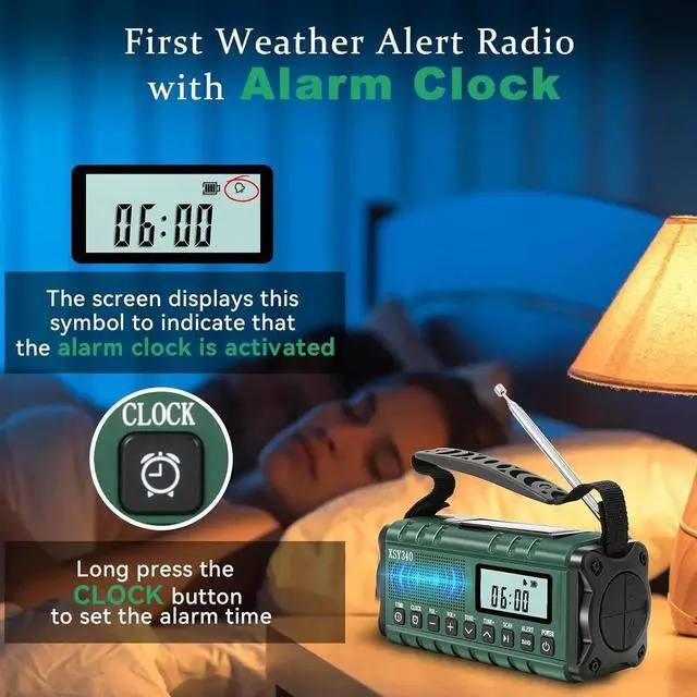 Alt view image 4 of 7 - Auto NOAA Alert Digital Weather Radio 10000 Solar Hand Crank AM FM Shortwave Portable Battery Operated Emergency Survival Radio with Camping Flashlight,Reading Lamp,USB Charger,SOS,Clock,LCD Display