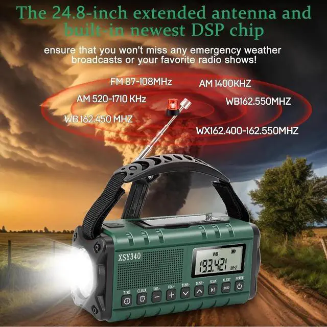 Alt view image 5 of 7 - Auto NOAA Alert Digital Weather Radio 10000 Solar Hand Crank AM FM Shortwave Portable Battery Operated Emergency Survival Radio with Camping Flashlight,Reading Lamp,USB Charger,SOS,Clock,LCD Display