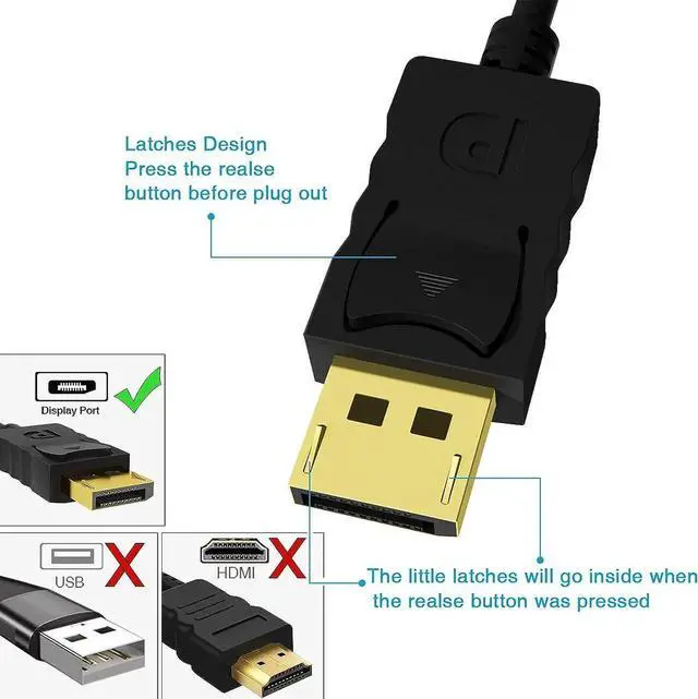Alt view image 5 of 6 - DisplayPort to VGA, DisplayPort to VGA Adapter 6 Feet DP to VGA Cable Connects DP Port from Desktop or Laptop to Monitor or Projector with VGA Port 2-Pack