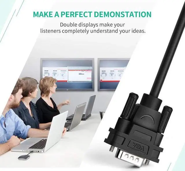 Alt view image 4 of 7 - UGREEN VGA Splitter 1 in 2 Out Monitor Y Cable One Male to Two Female VGA SVGA Port with 1M Cable Support 1080P 60Hz for Laptop PC to Monitor Projector Two Display Screen - NOT Support Extended Mode