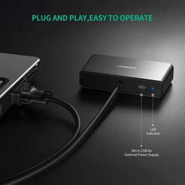 Alt view image 5 of 7 - UGREEN VGA Splitter 1 in 2 Out Monitor Y Cable One Male to Two Female VGA SVGA Port with 1M Cable Support 1080P 60Hz for Laptop PC to Monitor Projector Two Display Screen - NOT Support Extended Mode