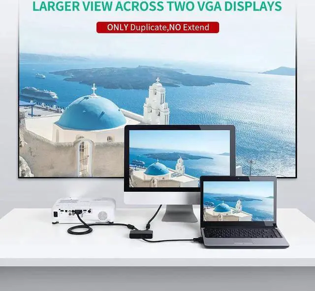 Alt view image 3 of 7 - UGREEN VGA Splitter 1 in 2 Out Monitor Y Cable One Male to Two Female VGA SVGA Port with 1M Cable Support 1080P 60Hz for Laptop PC to Monitor Projector Two Display Screen - NOT Support Extended Mode
