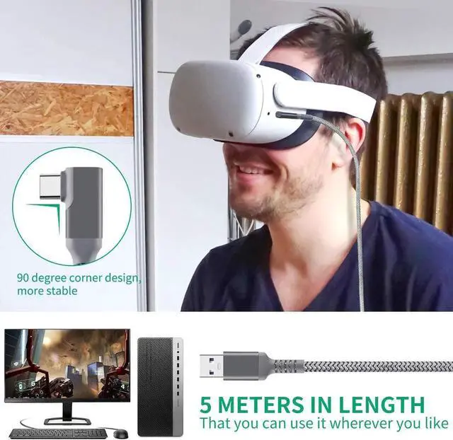 Alt view image 5 of 7 - 20Feet 6M VR Link Cable Compatible for Oculus Quest 2, USB 3.0 to USB Type C High Speed Data Transfer and Fast Charging USB Type C 3.2 Gen1 Cable for Quest2 VR Headset and Gaming PC (20ft/6M)