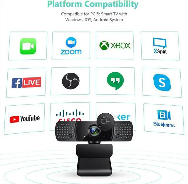 Alt view image 6 of 7 - Tw8 Webcam with Microphone, 1080P Full HD Computer Camera for PC with Cover, Expandable Tripod, USB Web Camera with Cover for Video Calls, Streaming, Skype, Zoom, Teleconference