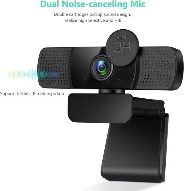 Alt view image 5 of 7 - Tw8 Webcam with Microphone, 1080P Full HD Computer Camera for PC with Cover, Expandable Tripod, USB Web Camera with Cover for Video Calls, Streaming, Skype, Zoom, Teleconference