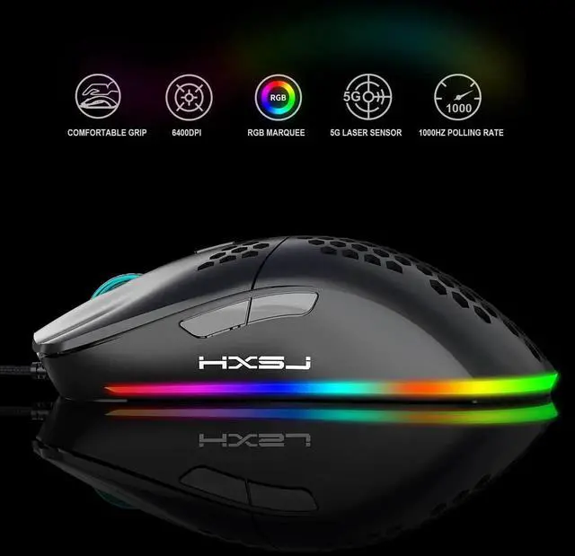 Alt view image 5 of 7 - Programmable RGB Gaming Mouse, 6 DPI (1000/1600/2400/3200/4800/6400) 96g Ultra Lightweight Honeycomb Optical LED Wired Mouse with Programmable 6 Keys RGB Marquee Effect Light