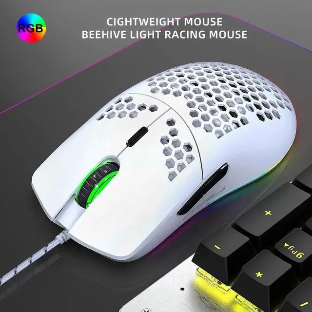 Alt view image 4 of 7 - Programmable RGB Gaming Mouse, 6 DPI (1000/1600/2400/3200/4800/6400) 96g Ultra Lightweight Honeycomb Optical LED Wired Mouse with Programmable 6 Keys RGB Marquee Effect Light White