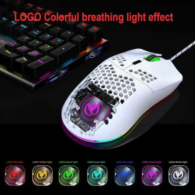Alt view image 7 of 7 - Programmable RGB Gaming Mouse, 6 DPI (1000/1600/2400/3200/4800/6400) 96g Ultra Lightweight Honeycomb Optical LED Wired Mouse with Programmable 6 Keys RGB Marquee Effect Light White