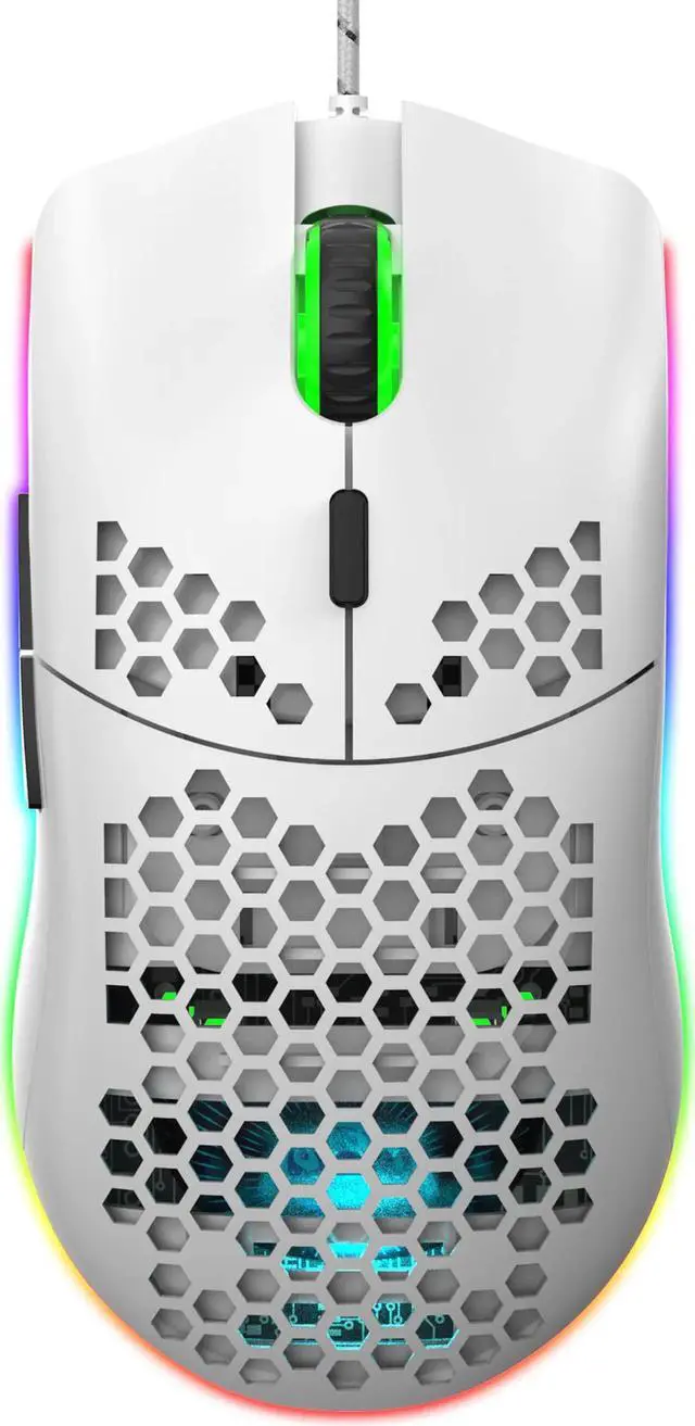 Main image of Programmable RGB Gaming Mouse, 6 DPI (1000/1600/2400/3200/4800/6400) 96g Ultra Lightweight Honeycomb Optical LED Wired Mouse with Programmable 6 Keys RGB Marquee Effect Light White