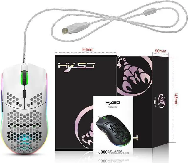 Alt view image 6 of 7 - Programmable RGB Gaming Mouse, 6 DPI (1000/1600/2400/3200/4800/6400) 96g Ultra Lightweight Honeycomb Optical LED Wired Mouse with Programmable 6 Keys RGB Marquee Effect Light White