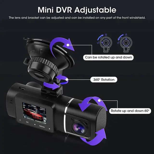 Alt view image 5 of 6 - Dual Dash Cam Hardwire Kit Included FHD 1080p+1080p Front Inside Cabin Car Camera Driving Recorder with Infrared Night Vision WDR G-Sensor Loop Recording for Taxi Rideshare