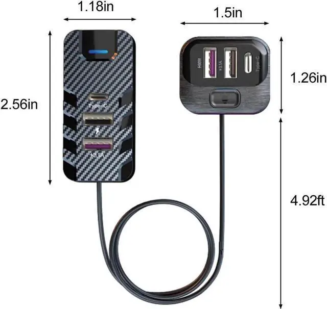 Alt view image 2 of 6 - 66W Multi-function Car Fast Charger with 6-Port Expansion and LED Atmosphere Light - Compact and Versatile for Phones, Tablets, and More