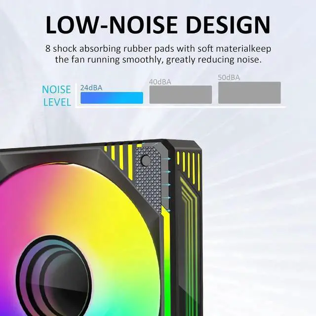 Alt view image 4 of 7 - 120mm Infinity Mirror ARGB Fan 5V 3Pin Addressable RGB PWM PC Computer CPU Case Cooling Fan 600-1800RPM Black 3-Pack