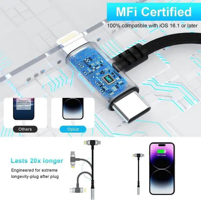 Alt view image 3 of 7 - Lightning & USB-C to 3.5 mm Headphone Jack Adapter 2-IN-1 Headphone Adapter for iPhone Type C to 3.5mm Female Headphone Jack Adapter for ipad/iPhone 14/13/12/11/8/7/Samsung Galaxy/Pixel-MFI Certified