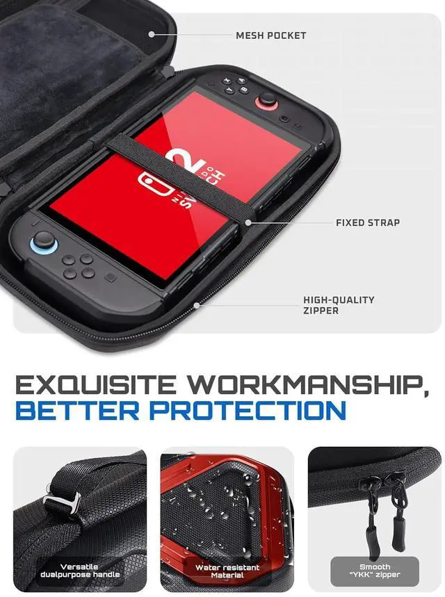 Alt view image 4 of 6 - SUPCASE for Nintendo Switch 2 Carrying Case 2025, [12 Game Card Storage] [Military-Grade Protection] Spacious Portable Hard Shell Travel Bag for Nintendo Switch 2 Console & Accessories, Red