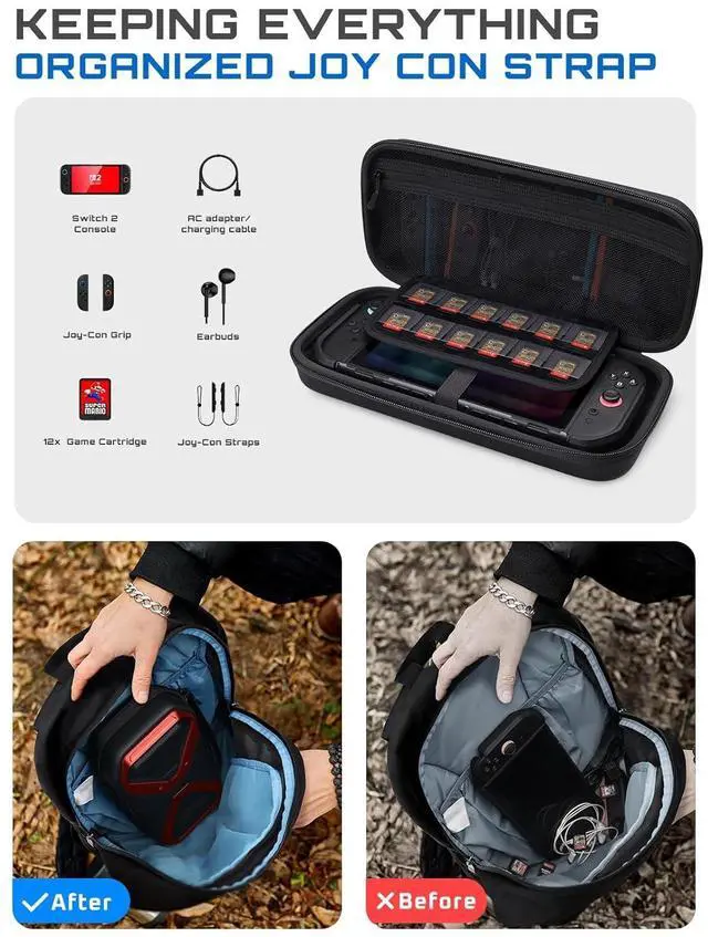 Alt view image 2 of 6 - SUPCASE for Nintendo Switch 2 Carrying Case 2025, [12 Game Card Storage] [Military-Grade Protection] Spacious Portable Hard Shell Travel Bag for Nintendo Switch 2 Console & Accessories, Red