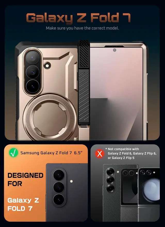 Alt view image 2 of 7 - SUPCASE for Samsung Galaxy Z Fold 7 Case with Kickstand (UB Grip), [Compatible with MagSafe] [Built-in Tempered Glass Screen Protector] [Hinge Coverage] Military-Grade Protection Phone Case, Desert