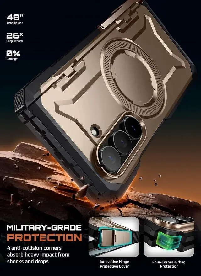 Alt view image 3 of 7 - SUPCASE for Samsung Galaxy Z Fold 7 Case with Kickstand (UB Grip), [Compatible with MagSafe] [Built-in Tempered Glass Screen Protector] [Hinge Coverage] Military-Grade Protection Phone Case, Desert