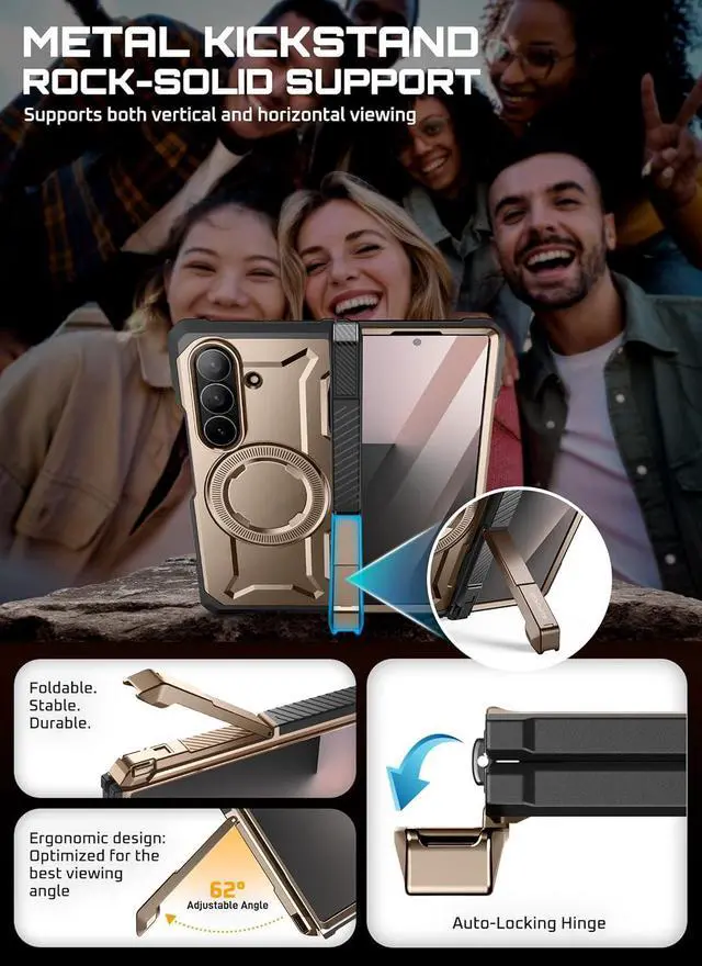 Alt view image 7 of 7 - SUPCASE for Samsung Galaxy Z Fold 7 Case with Kickstand (UB Grip), [Compatible with MagSafe] [Built-in Tempered Glass Screen Protector] [Hinge Coverage] Military-Grade Protection Phone Case, Desert