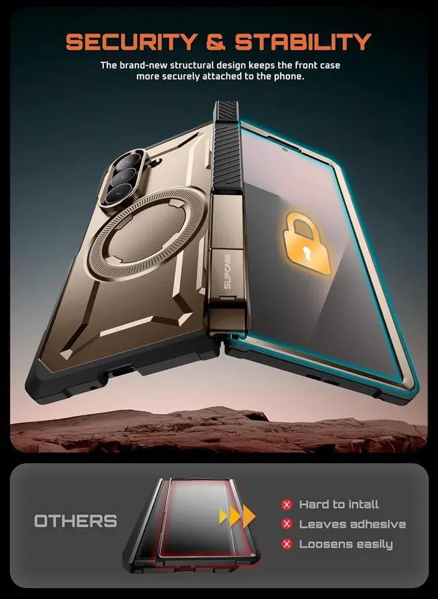 Alt view image 6 of 7 - SUPCASE for Samsung Galaxy Z Fold 7 Case with Kickstand (UB Grip), [Compatible with MagSafe] [Built-in Tempered Glass Screen Protector] [Hinge Coverage] Military-Grade Protection Phone Case, Desert