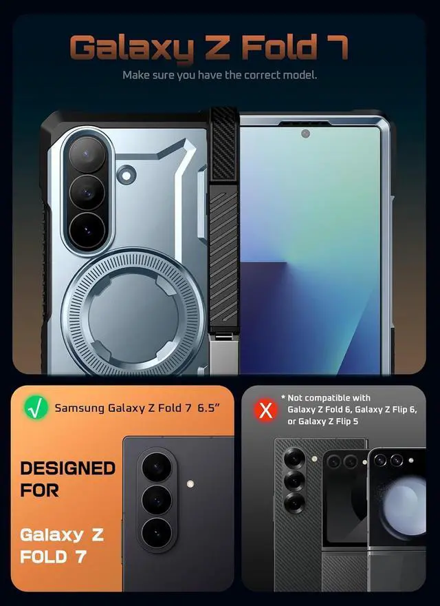 Alt view image 2 of 7 - SUPCASE for Samsung Galaxy Z Fold 7 Case with Kickstand (UB Grip), [Compatible with MagSafe] [Built-in Tempered Glass Screen Protector] [Hinge Coverage] Military-Grade Protection Phone Case, Tilt