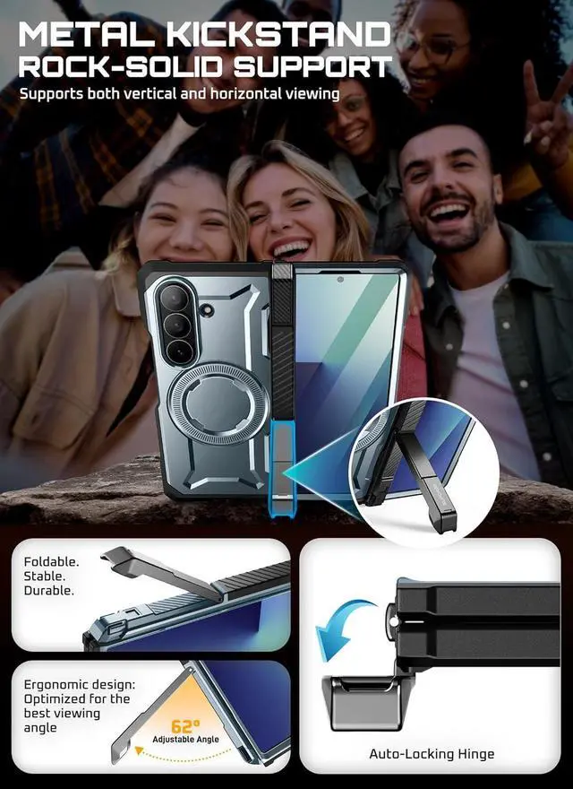 Alt view image 7 of 7 - SUPCASE for Samsung Galaxy Z Fold 7 Case with Kickstand (UB Grip), [Compatible with MagSafe] [Built-in Tempered Glass Screen Protector] [Hinge Coverage] Military-Grade Protection Phone Case, Tilt