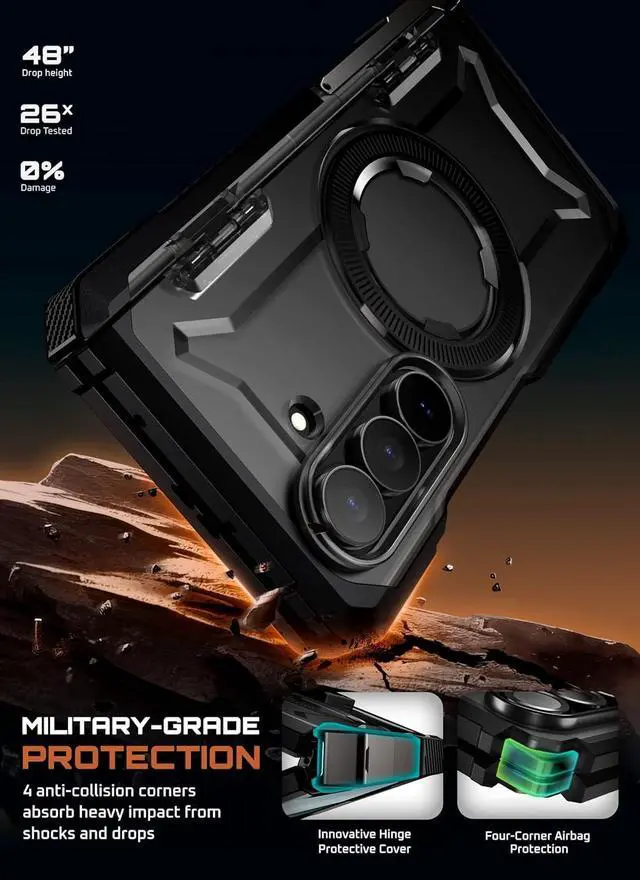 Alt view image 2 of 7 - SUPCASE for Samsung Galaxy Z Fold 7 Case with Kickstand (UB Grip), [Compatible with MagSafe] [Built-in Tempered Glass Screen Protector] [Hinge Coverage] Military-Grade Protection Phone Case, Black