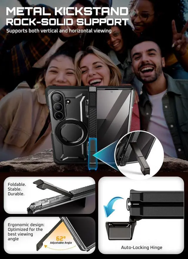 Alt view image 7 of 7 - SUPCASE for Samsung Galaxy Z Fold 7 Case with Kickstand (UB Grip), [Compatible with MagSafe] [Built-in Tempered Glass Screen Protector] [Hinge Coverage] Military-Grade Protection Phone Case, Black