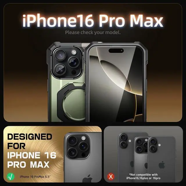 Alt view image 2 of 7 - SUPCASE for iPhone 16 Pro Max Case with Camera Control Capture Button (Unicorn Beetle Grip), [Built-in Stand] [Compatible with MagSafe] Heavy Duty Magnetic Phone Case for iPhone 16 Pro Max,Guldan