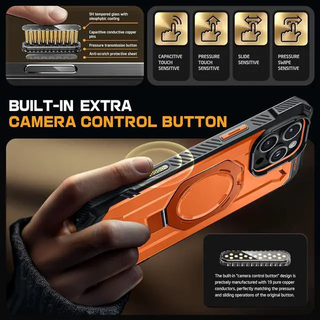 Alt view image 3 of 7 - SUPCASE for iPhone 16 Pro Max Case with Camera Control Capture Button (Unicorn Beetle Grip), [Built-in Stand] [Compatible with MagSafe] Heavy Duty Magnetic Phone Case for iPhone 16 Pro Max, Magma