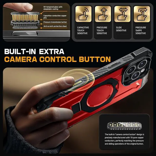 Alt view image 3 of 7 - SUPCASE for iPhone 16 Pro Max Case with Camera Control Capture Button (Unicorn Beetle Grip), [Built-in Stand] [Compatible with MagSafe] Heavy Duty Magnetic Phone Case for iPhone 16 Pro Max,Ruddy