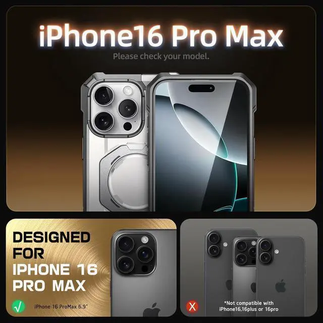 Alt view image 2 of 7 - SUPCASE for iPhone 16 Pro Max Case with Camera Control Capture Button (Unicorn Beetle Grip), [Built-in Stand] [Compatible with MagSafe] Heavy Duty Magnetic Phone Case for iPhone 16 Pro Max, White