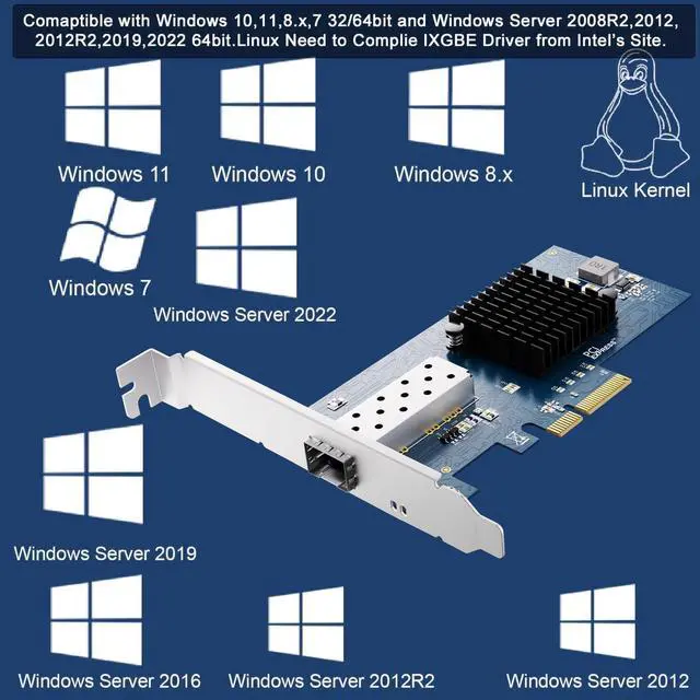 Alt view image 7 of 7 - 10Gb Open SFP+ PCI-e Network Card, with Intel 82599(X520-DA1) Controller, 10Gbps Ethernet Adapter, 10Gbe 10G NIC Card, Support Windows/Windows Server/VMware