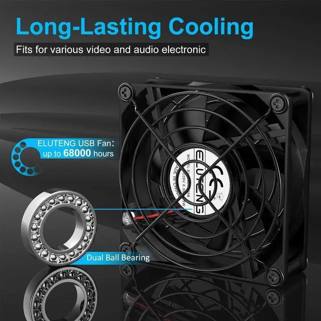 Alt view image 3 of 7 - ELUTENG Dual USB Fan 80mm, 3 Speed Adjustable USB Ventilator with 2750RPM 5V Fan for Computer/Laptop/Router/TV Cabinet/DVR/Xbox/Game Console Cooling