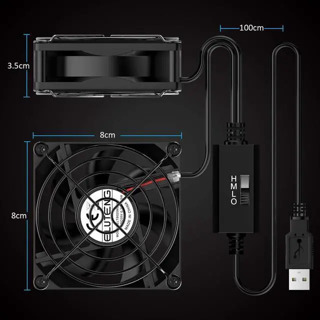 Alt view image 7 of 7 - ELUTENG Dual USB Fan 80mm, 3 Speed Adjustable USB Ventilator with 2750RPM 5V Fan for Computer/Laptop/Router/TV Cabinet/DVR/Xbox/Game Console Cooling