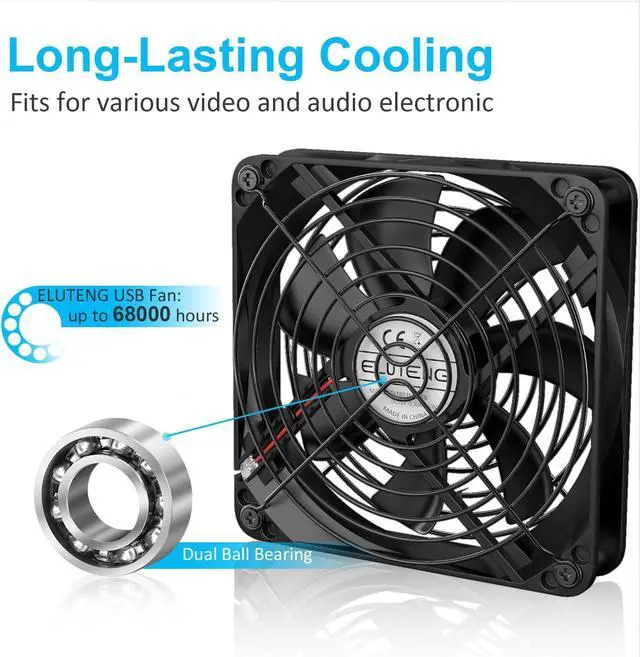 Alt view image 2 of 7 - ELUTENG Dual 120mm USB Fan with 3 Speeds 5V Ventilator Fan Portable Cooling Fan Rechargeable Compatible for Laptop Receiver DVR Playstation Xbox Desk Computer Cabinet Cooling