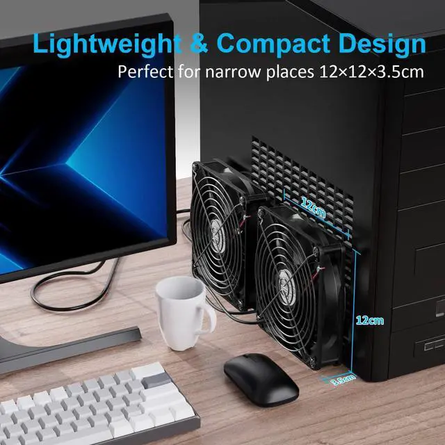 Alt view image 4 of 7 - ELUTENG Dual 120mm USB Fan with 3 Speeds 5V Ventilator Fan Portable Cooling Fan Rechargeable Compatible for Laptop Receiver DVR Playstation Xbox Desk Computer Cabinet Cooling