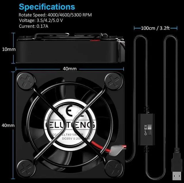 Alt view image 7 of 7 - ELUTENG 40mm USB Fan with 3 Speed Control USB Ventilator 5V Max 5300RPM High Flow VR Cooling Fan Compatible for Receiver DVR Playstation Xbox Computer Cabinet Cooling