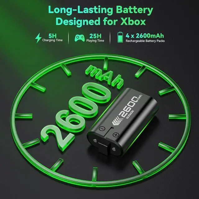 Alt view image 2 of 7 - Rechargeable Battery Pack for Xbox One/Xbox Series X|S, 4 x 2600mAh Rechargeable Batteries for Xbox Controller LED Indicator Battery Charger Station Dock for Xbox One S/One X/Elite, Black