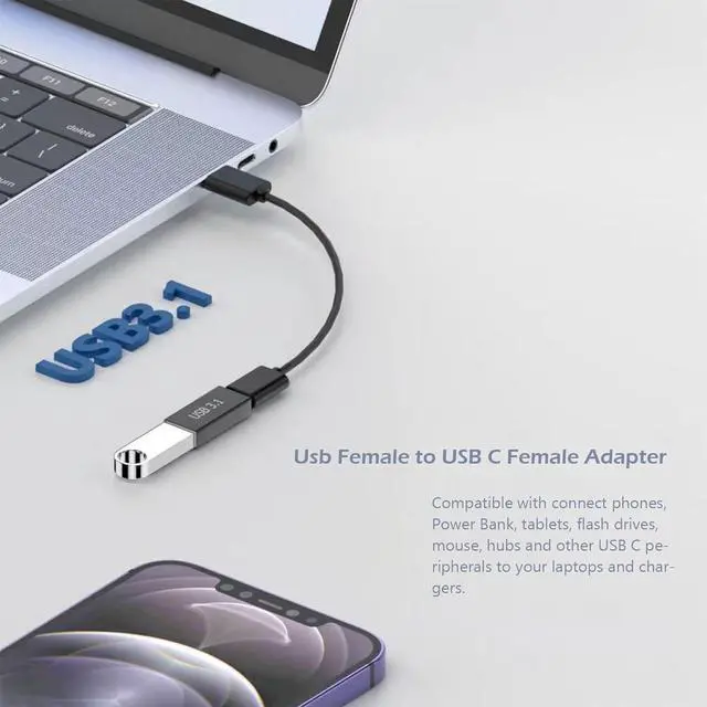 Alt view image 5 of 6 - 5 USB Female to C Female Adapter, 10GB-Usb3.1 to C Adapter Connector, Bi-Directional High Speed USB Extension Connector Support Charge & Data Sync
