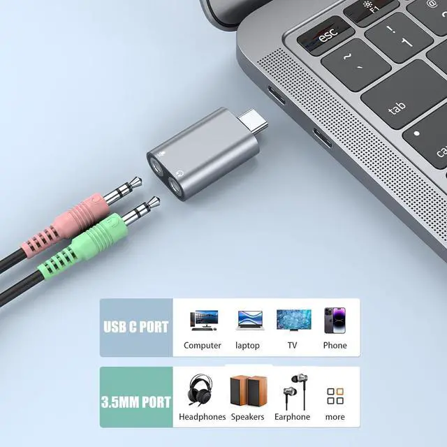 Alt view image 2 of 7 - USB C to 3.5mm Audio Adapter, Typec to Aux Adapter,Typec Sound Card,Usbc to Headphone Jack Adapter for PS4/PS5/Headphone/Mac/Linux/Laptop/Desktops/Docking Station