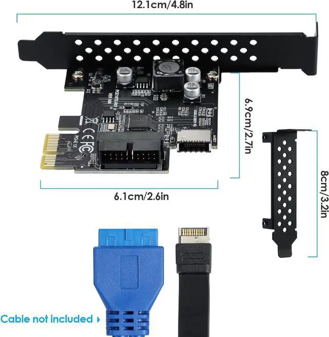 Alt view image 7 of 7 - Goldendisk PCI-E 1X to USB 3.2 GEN1 5Gbps 20pin Front Panel Header (to Type-c Front Panel Header) + USB 3.0 19Pin Socket Expansion Card,Type-E Internal 20-pin Front Panel Connector Riser Card