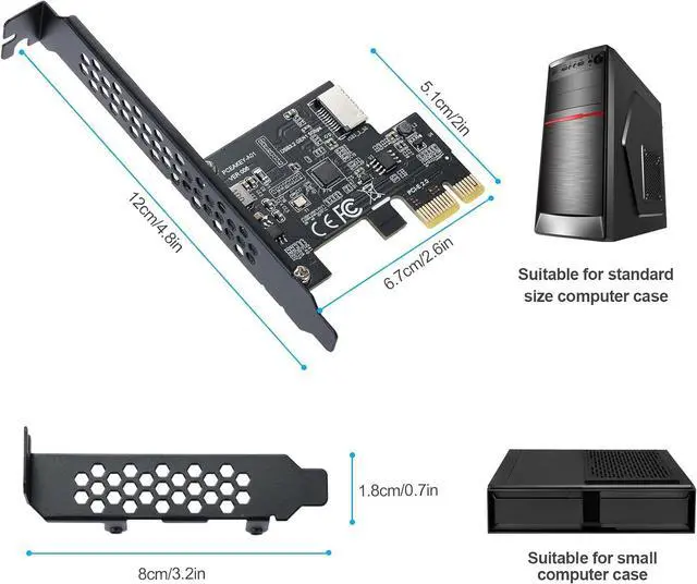 Alt view image 7 of 7 - Goldendisk PCI-E 1X to USB 3.2 GEN1 5Gbps Type-E A-Key Expansion Card,Front Panel Type-C Interface for Desktop PC(ASM1042A)