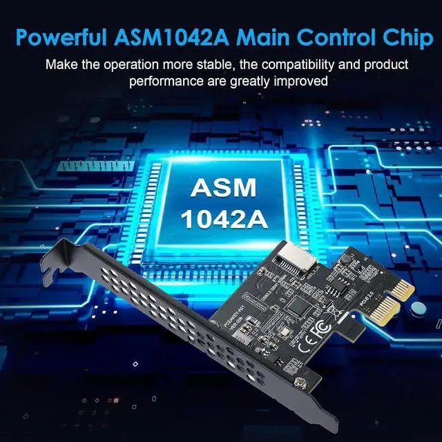 Alt view image 2 of 7 - Goldendisk PCI-E 1X to USB 3.2 GEN1 5Gbps Type-E A-Key Expansion Card,Front Panel Type-C Interface for Desktop PC(ASM1042A)