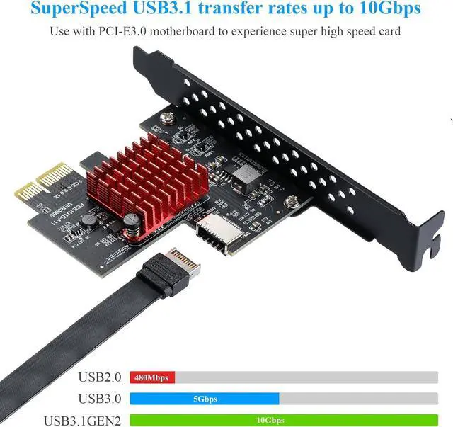 Alt view image 2 of 7 - Goldendisk Pcie USB Card,PCI-E 1X to USB3.1 A-Key Gen2 Front Type-C Expansion Card,10Gbps Type-E Internal Front Panel Connector Riser Card,PCI Express 3.0 X1 Adapter for Desktop PCs (ASM3142)